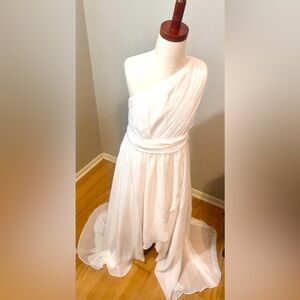 #443b Tween/Girl Elegant One-Shoulder White Gown
